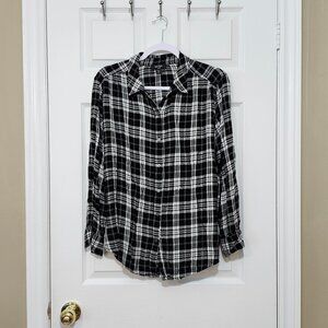 Lord & Taylor Women's Long Sleeve Flannel Top ~ Black and White ~ Size PL ~